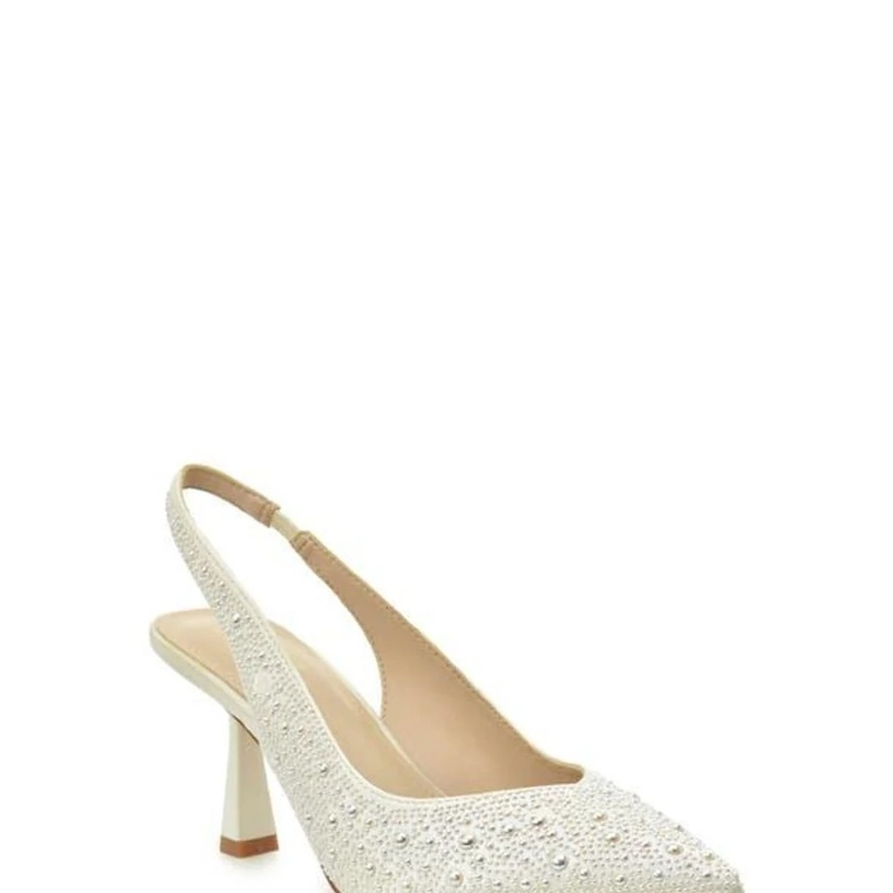 Nicole Miller Pearl Embellished Cream Slingback Heels